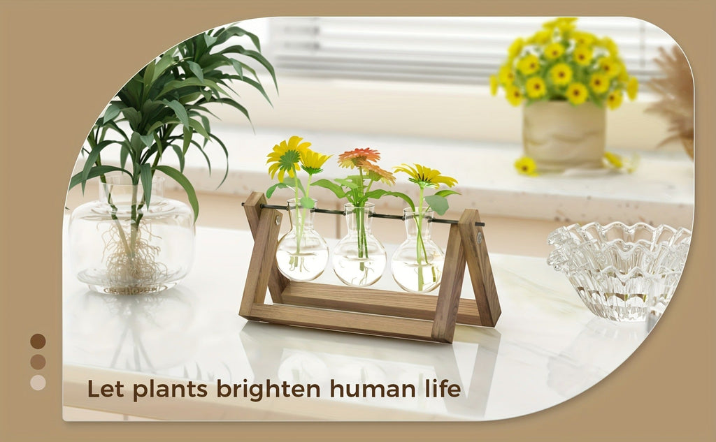 Glass Terrarium Heart Shaped Hydroponic Vase with Wooden Stand – Elegant Plant Propagation Station for Home Decor — image 10