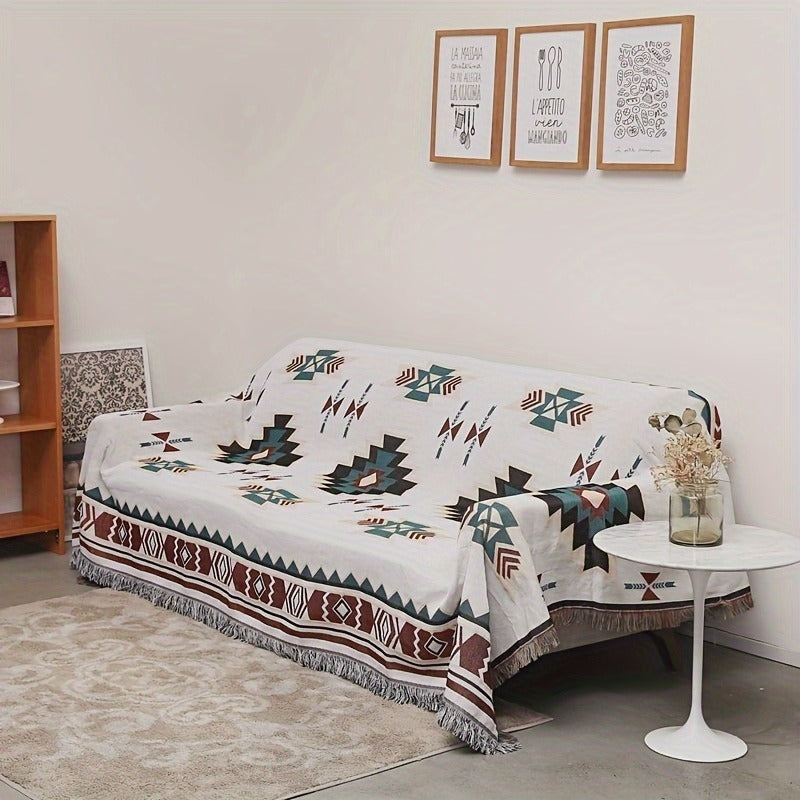 Woven Picnic Blanket with Cream Geometric Bohemian Pattern and 35.43 x 70.86 or 51.18 x 70.86-Inch Sizes — image 11