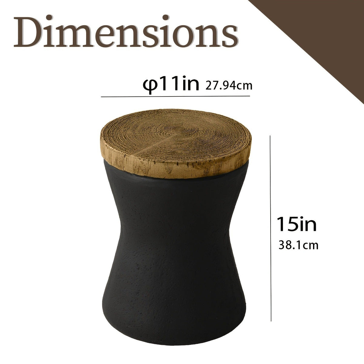Outdoor Side Table 17-Inch Concrete Design with Wood-Look Top in Black, Hourglass and Compact Options — image 9