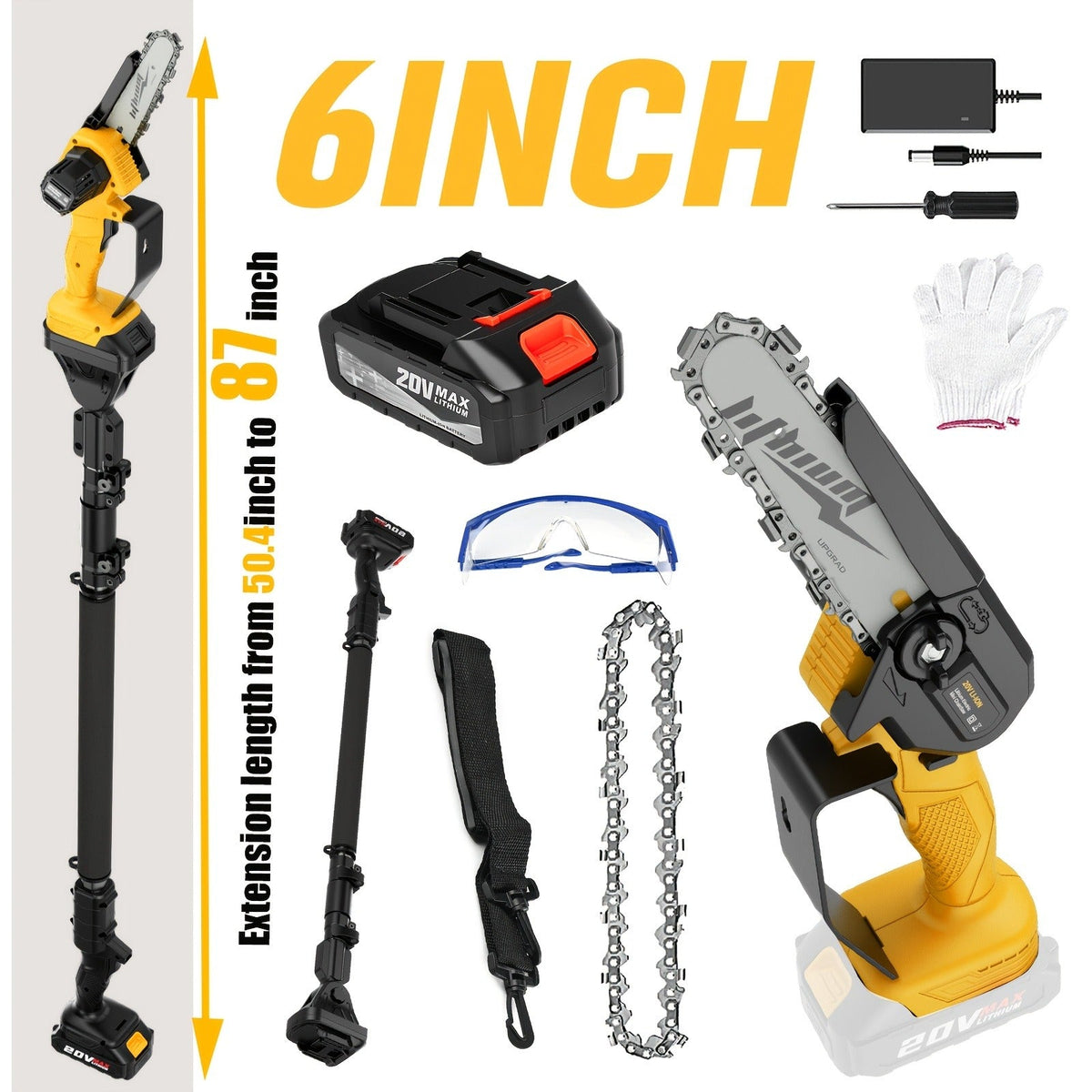 Mini Chainsaw Cordless 6-Inch Brushless with 20V 4.0Ah Rechargeable Battery, One-Hand Electric Handheld Chain Saw for Tree Tr