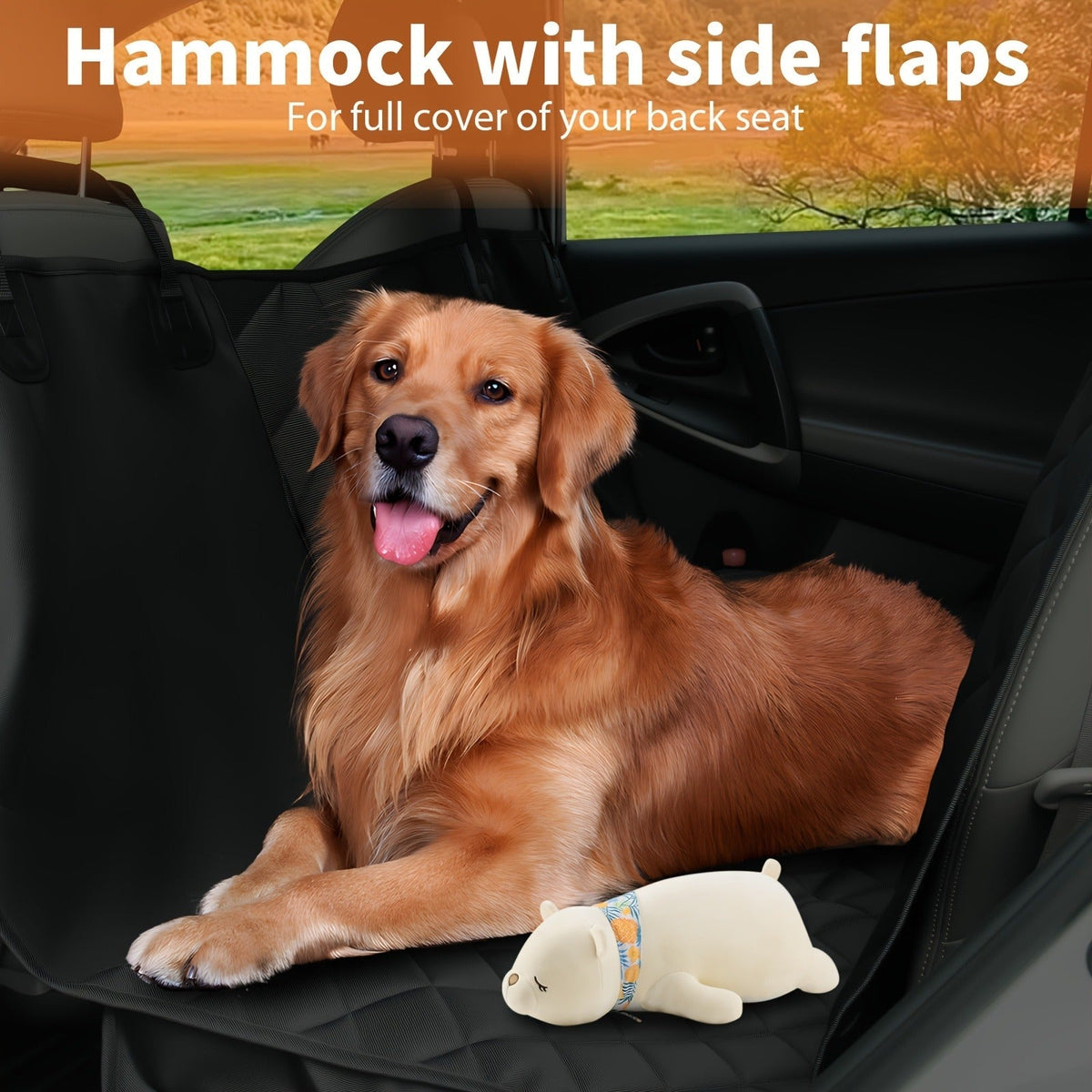Quilted Dog Car Back Seat Cover with Side Flaps, Mesh Window and Six Color or Pink Mat Bundle Options — image 18