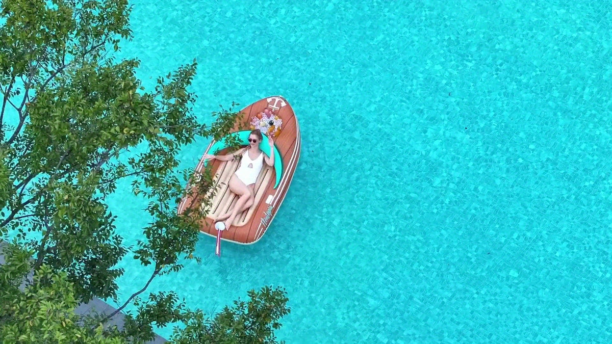 Pool Float Boat-Shaped Two-Person Raft, Over Eight Feet with Built-In Cooler, Two Handles and Tow Point — image 10