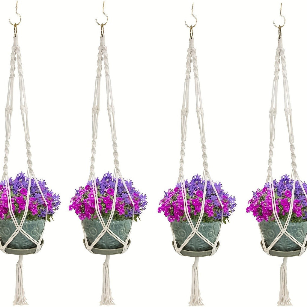 Macrame Hanging Planter Set of 4 Boho Rope Basket Plant Pot Holder for Indoor Outdoor – Decorative Hanging Organizer Net for 