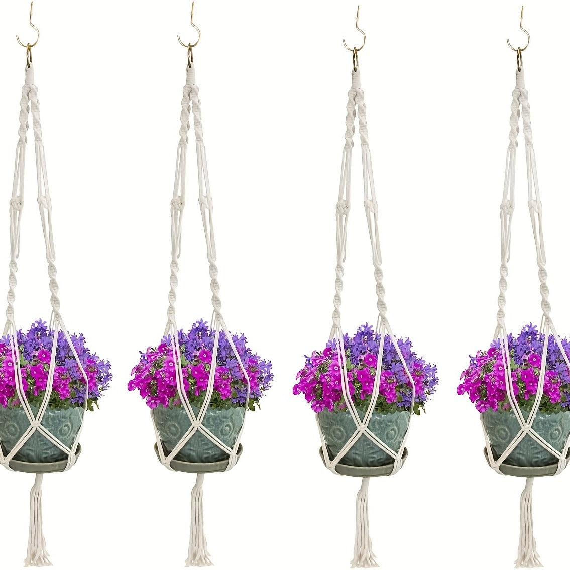Macrame Hanging Planter Set of 4 Boho Rope Basket Plant Pot Holder for Indoor Outdoor – Decorative Hanging Organizer Net for 