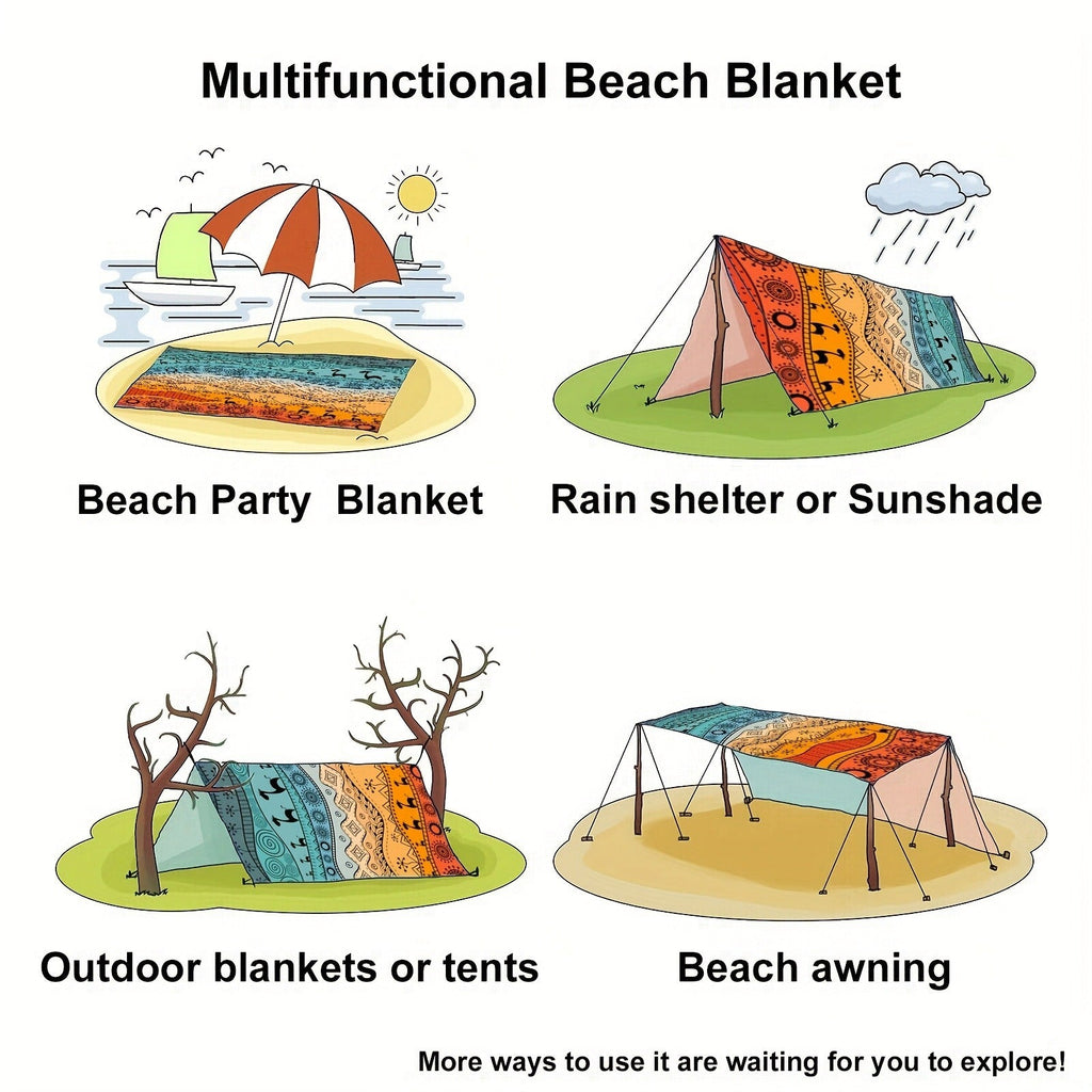 205 x 198cm Picnic Blanket with Orange, Aqua and Black Bohemian Animal Print and Matching Zip Carry Bag — image 10