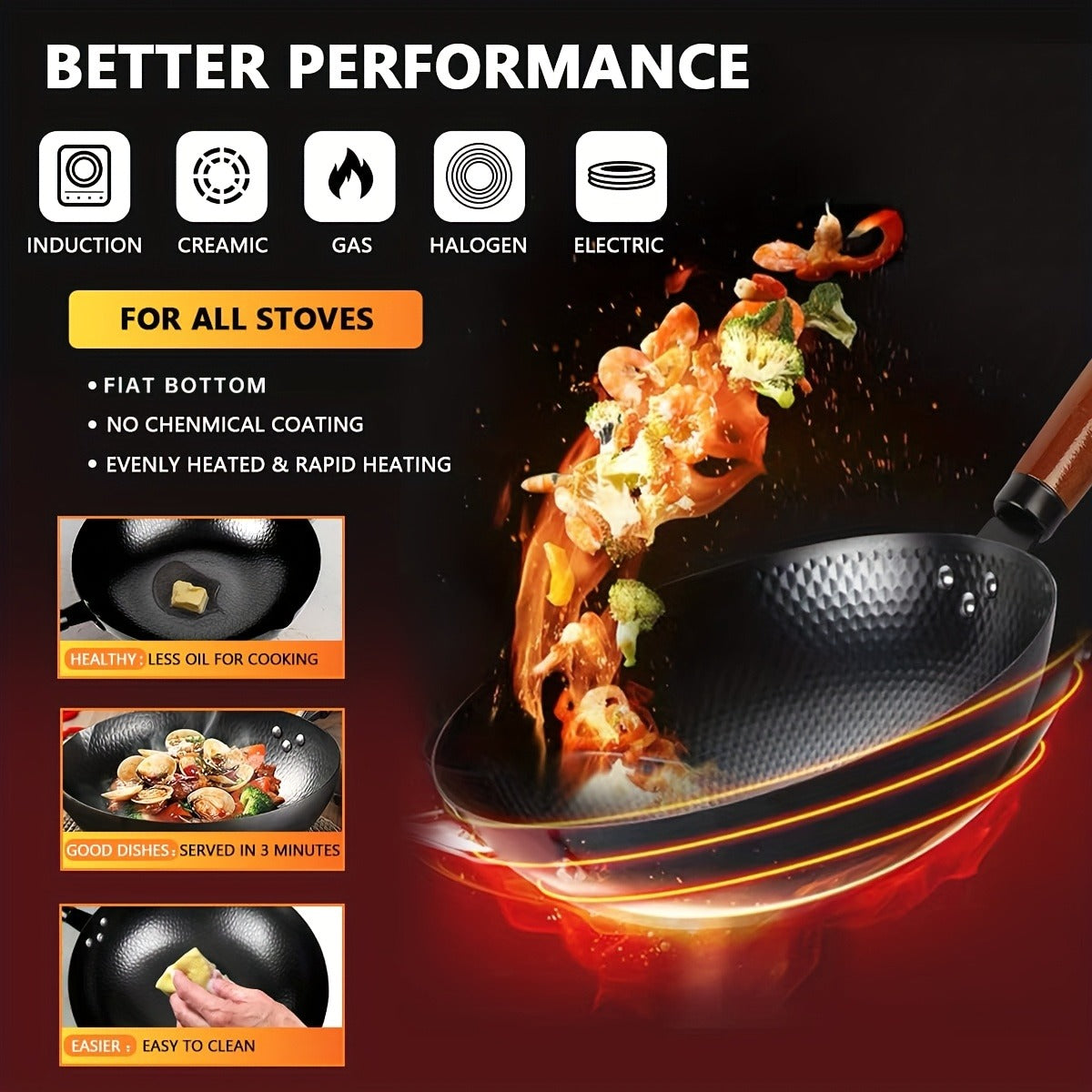 Wok Set Cast Iron 12.6 Inch Nonstick with 13 Accessories, Natural Nonstick No Chemical Coating Stir Fry Pan with Lid & Detach