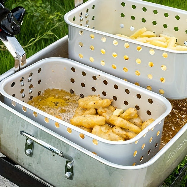 Outdoor Deep Fryer 18 Qt Dual Basket Propane Fish Fryer 58000 BTU Cast Iron Burner with Stand for BBQ Camping Tailgate — imag