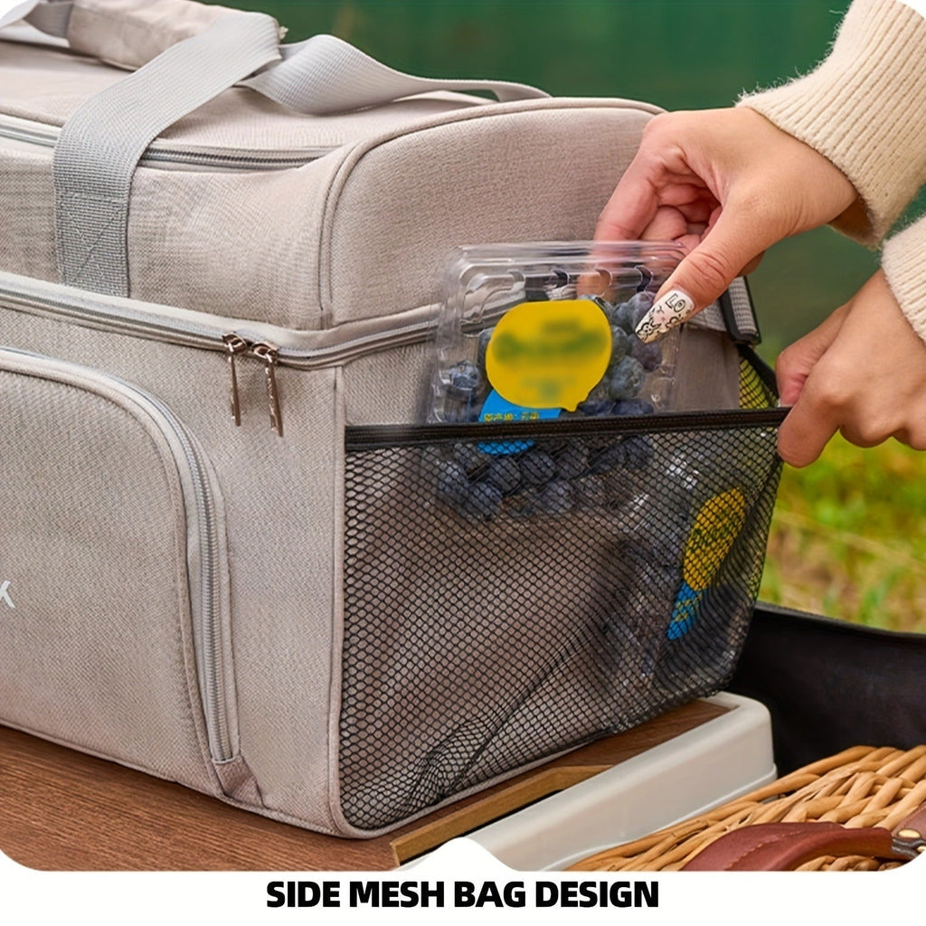 Insulated Picnic Basket Foldable Wicker with Cooler Box – Large Capacity Thermal Lunch Carrier Bag for Outdoor Camping, Beach