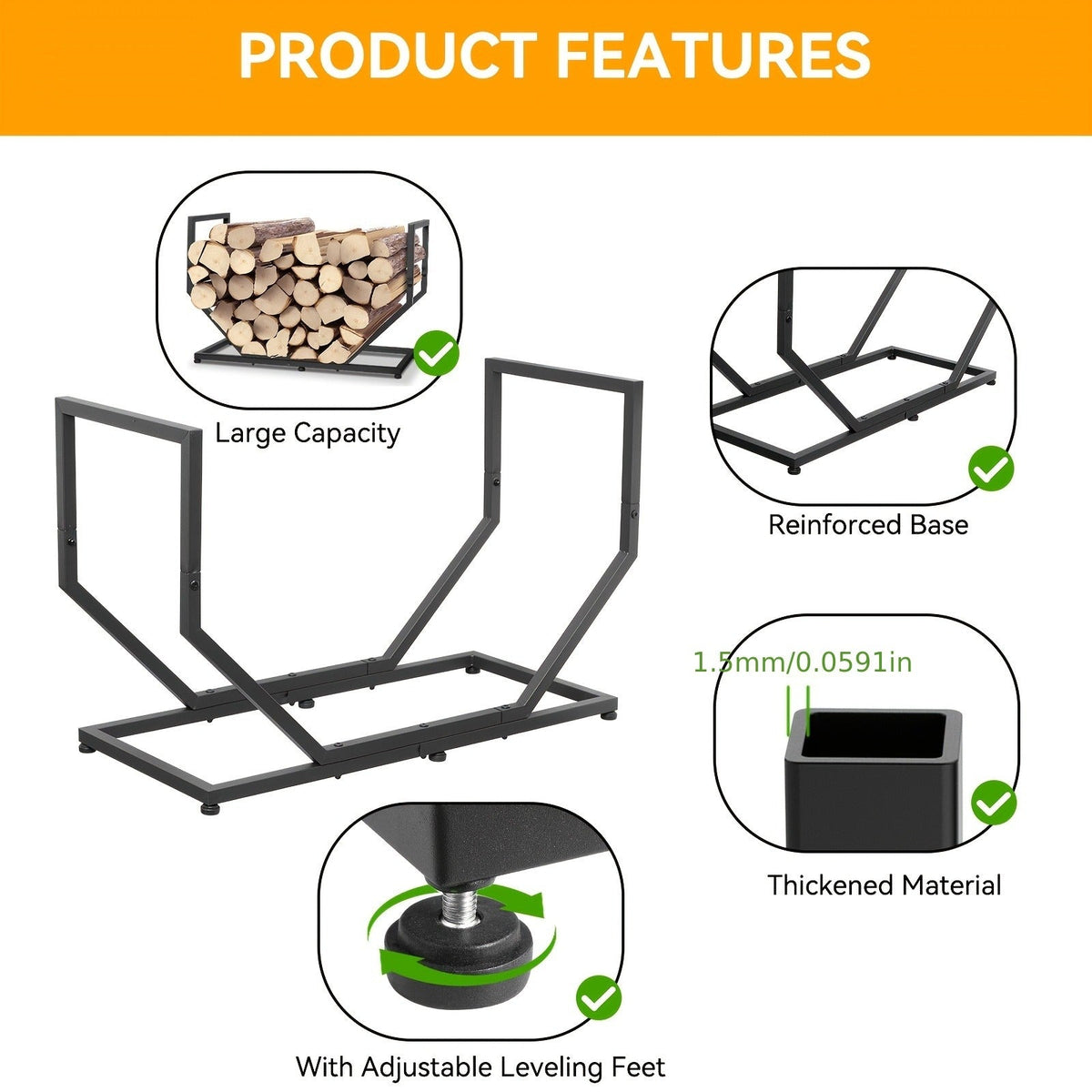 Firewood Rack Outdoor Indoor Heavy Duty Metal Log Holder with Adjustable Feet — image 9