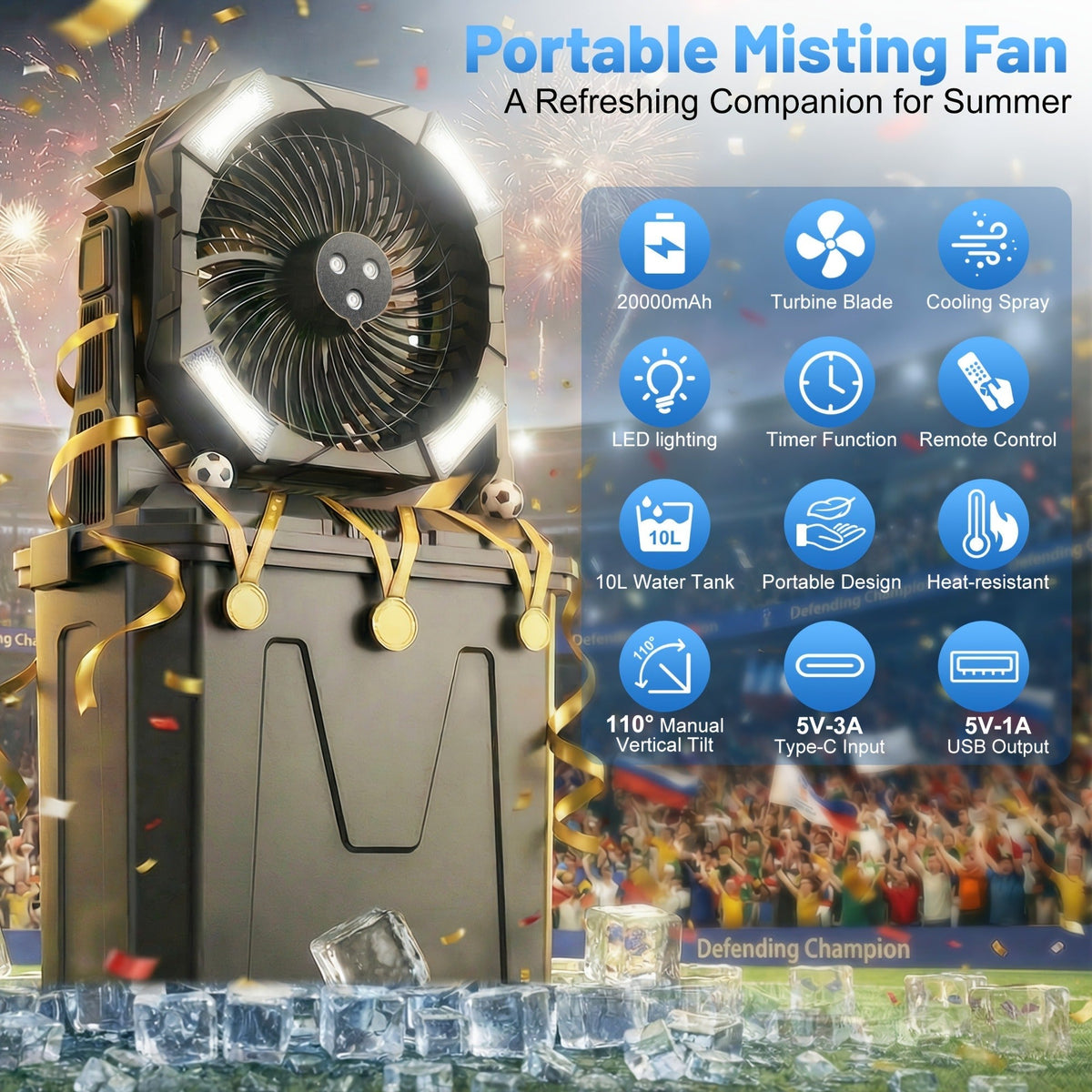 Misting Fan Portable Outdoor with Water Tank 20000mAh Rechargeable Battery Camping Cooling Spray Fan — image 10