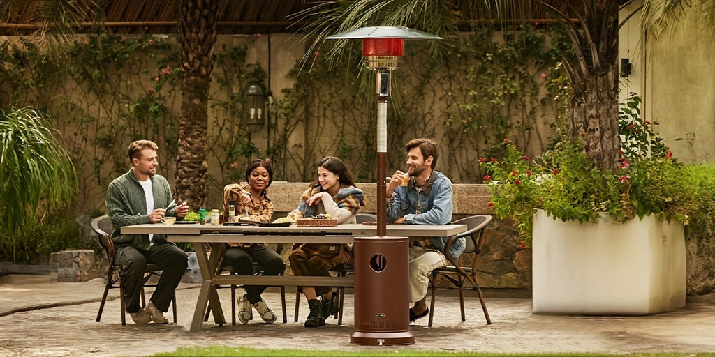 Outdoor Propane Patio Heater 46000 BTU Freestanding Tower with Wheels, Bronze Powder-Coated, Commercial & Residential — image