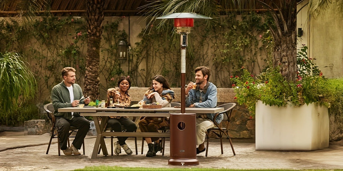 Outdoor Propane Patio Heater 46000 BTU Freestanding Tower with Wheels, Bronze Powder-Coated, Commercial & Residential — image