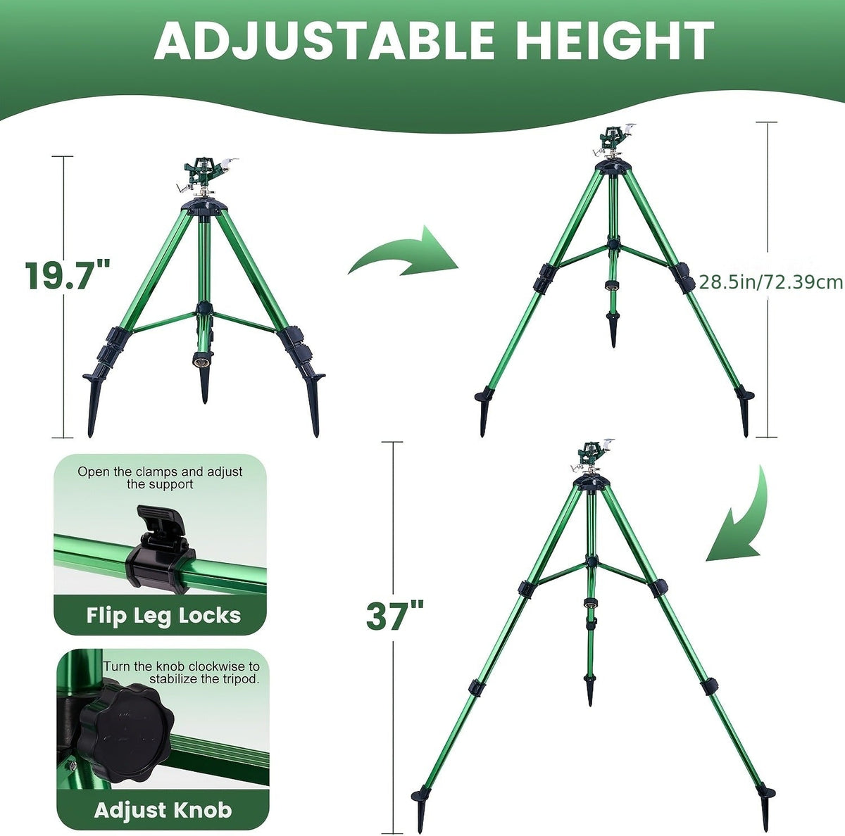 Impact Sprinkler Tripod 360° Zinc Head Lawn Yard Irrigation Flip Lock, for Garden, Lawn and Yard Watering — image 9