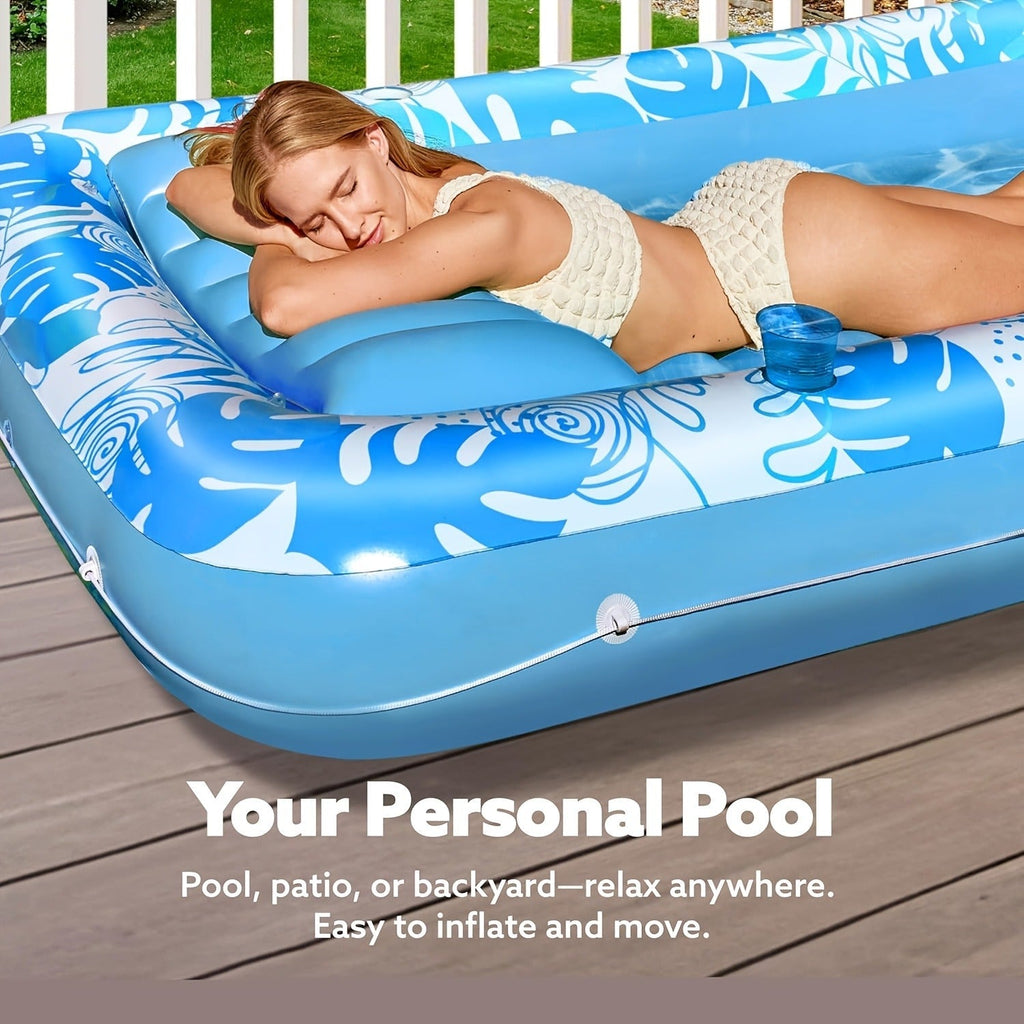 Tanning Pool Float 4-in-1, Inflatable Sunbathing Lounger with Detachable Pillow, Cup Holder & Wrap Rope — image 11