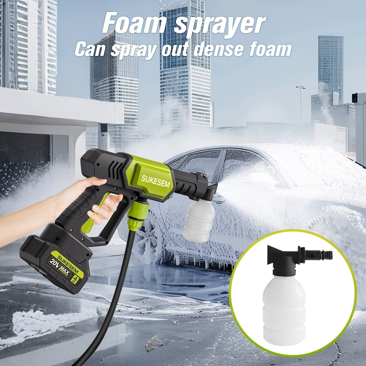 Cordless Pressure Washer Battery Powered Portable Car Wash Gun High Pressure Cleaner for Cars Yards for Garden, Patio and Yar