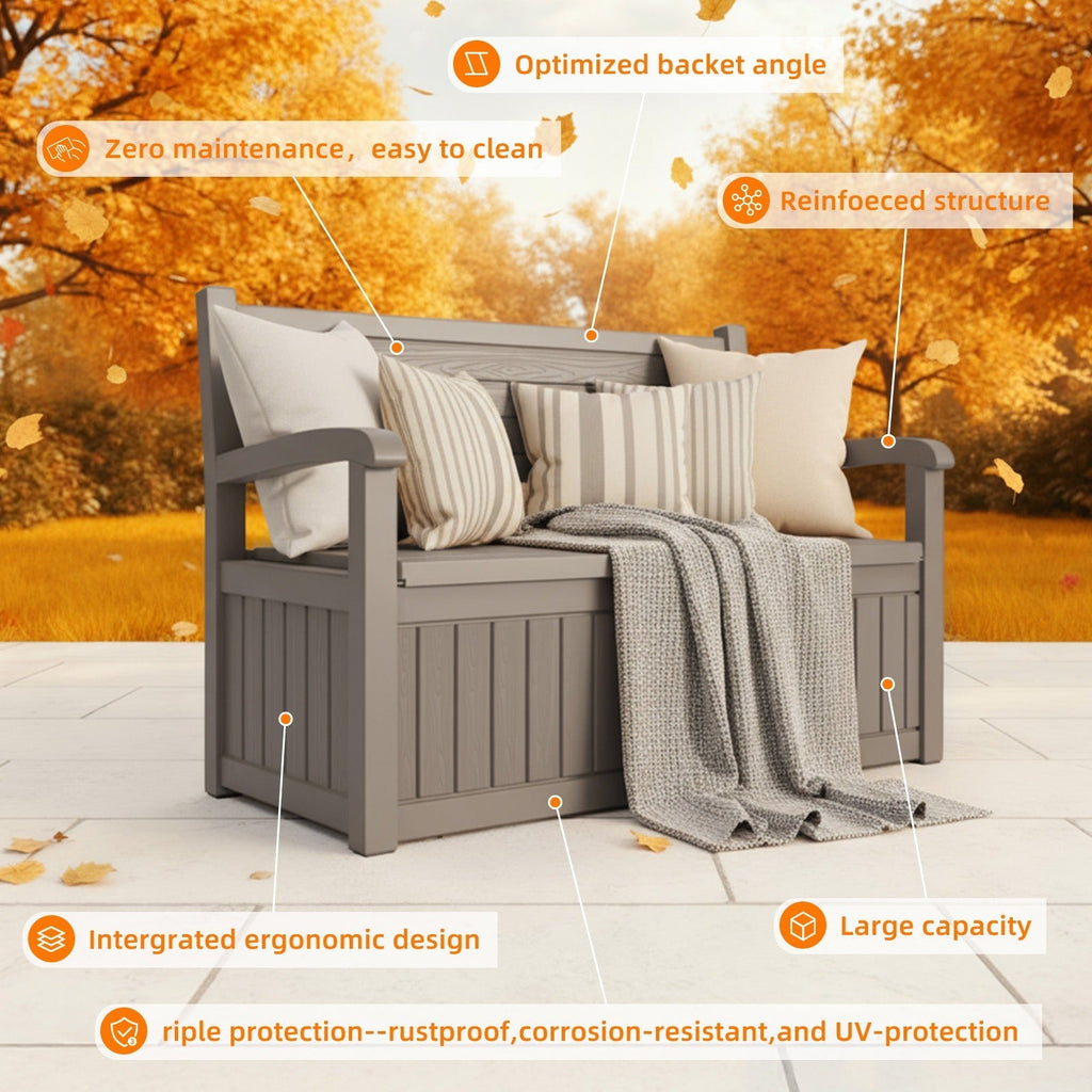 80-Gallon Outdoor Deck Storage Bench with Backrest, Armrests and Hidden Under-Seat Compartment in Two Colors — image 8