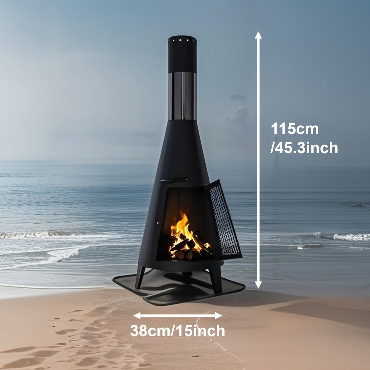 Outdoor Fire Pit Heater with Chimney Design 45-Inch Sitting Height Wood Burning Patio Stove with Mat — image 10