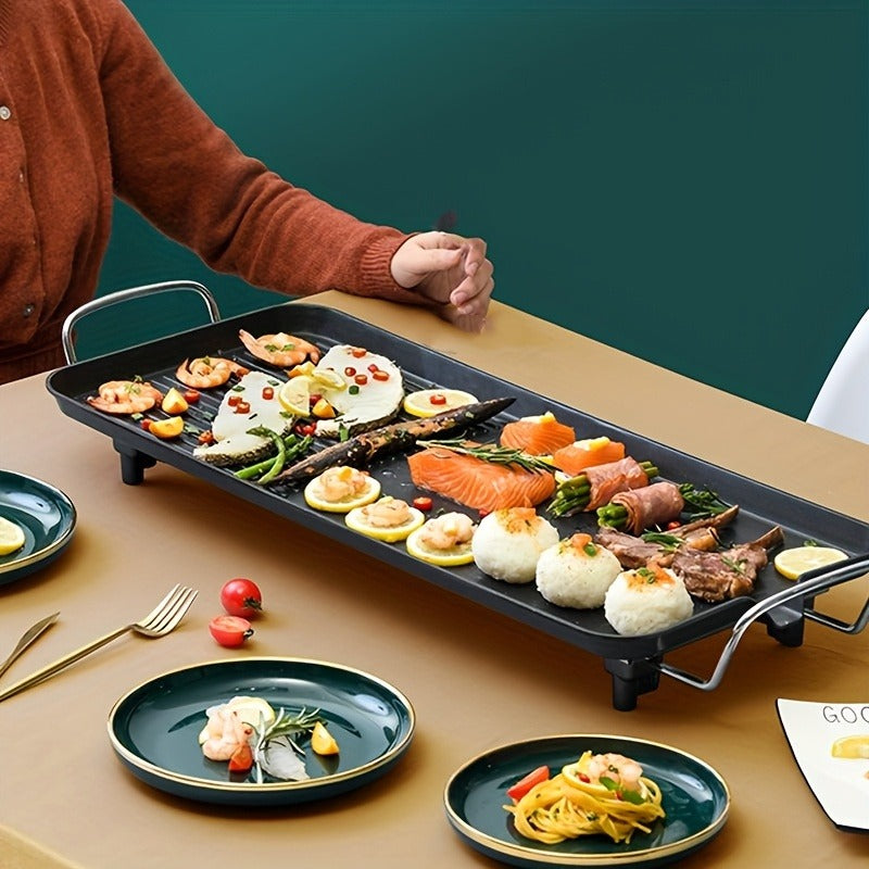 Electric Griddle 1500W Non-Stick Oblong Baking Pan 5-Speed Temperature Control Smokeless Indoor Grill for Eggs Vegetables BBQ