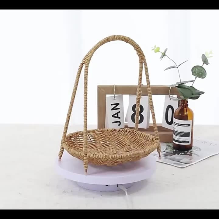 Round Tiered Serving Tray with Woven-Look Frame in Single- or Two-Layer Light Coffee Configurations — image 11