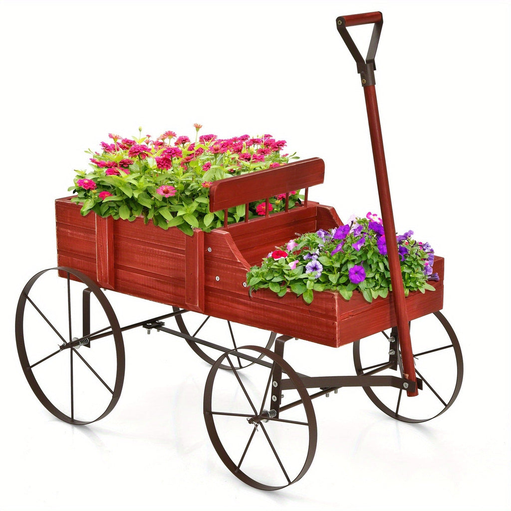 Wooden Flower Stand with 4 Wheels, Rolling Plant Trolley for Garden, Balcony & Terrace, for Garden, Patio and Yard Use — imag