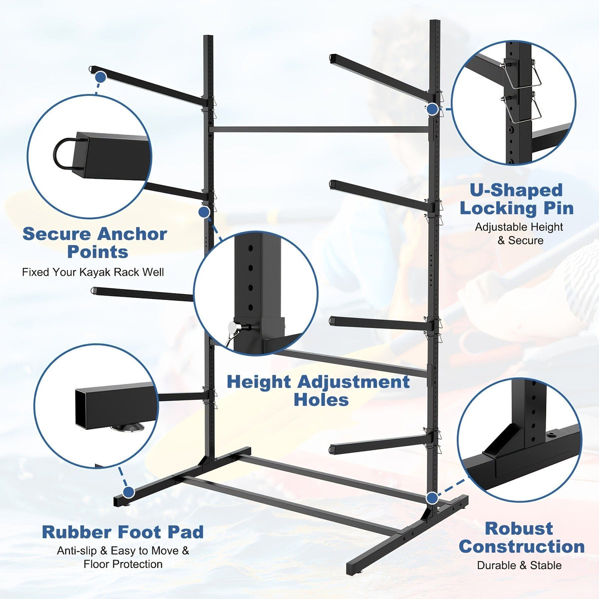 Kayak Storage Rack, Adjustable Stand for SUP, Canoe & Paddle Board, Wall, Dock & Freestanding, 400 lbs Capacity — image 11