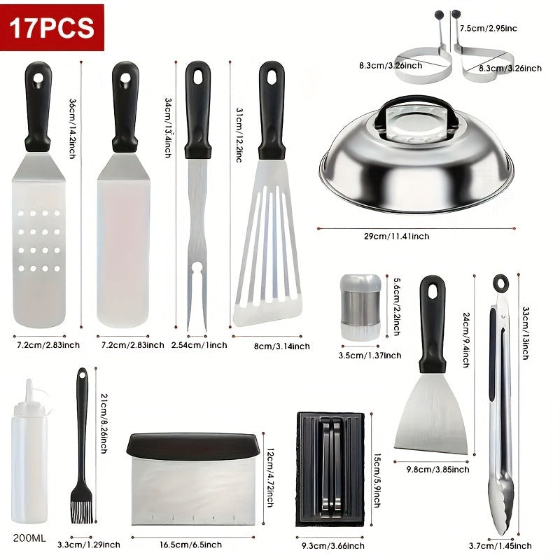 17-, 34- or 41-Piece Teppanyaki BBQ Tool Set with Griddle Spatulas, Press Domes and Carry Bag — image 12