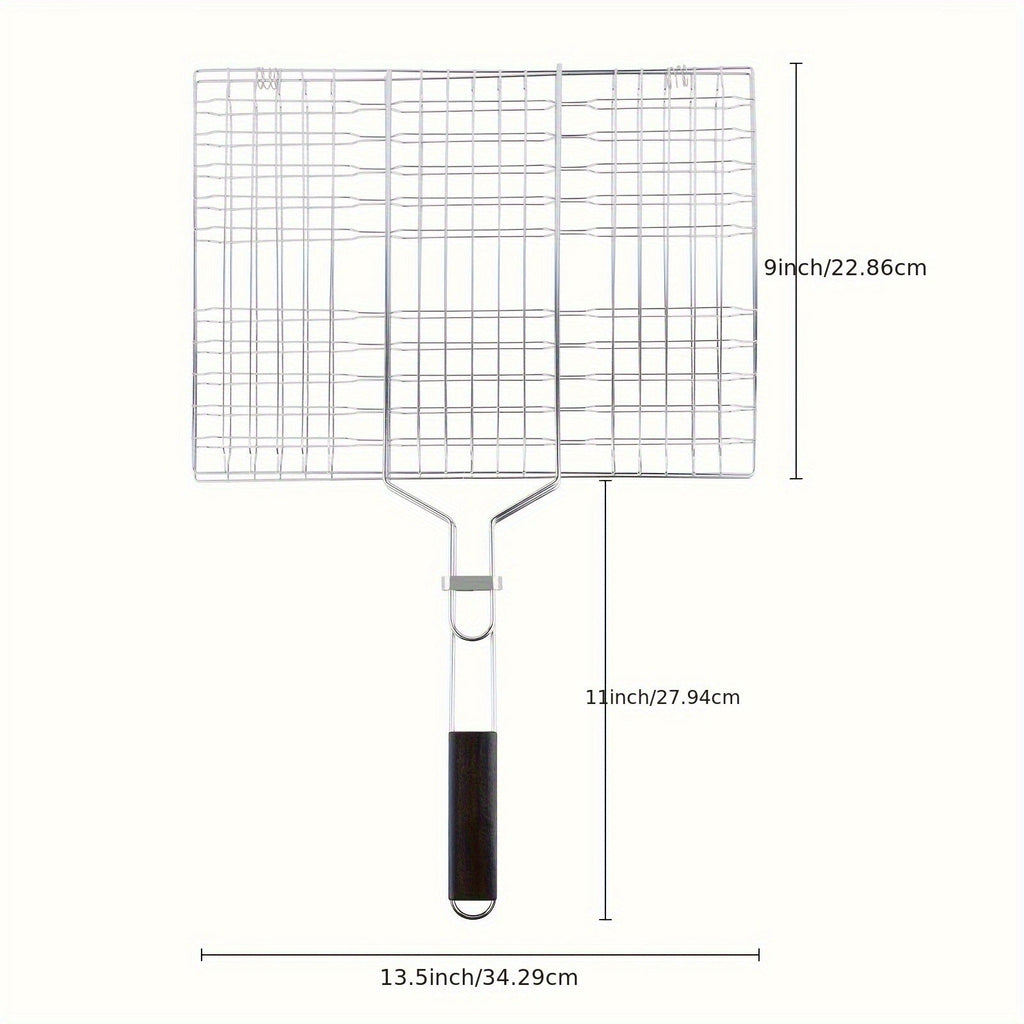 Grill Basket Stainless Steel Folding BBQ Grilling Basket for Fish Chicken Vegetables Shrimp Portable Outdoor Camping Barbecue
