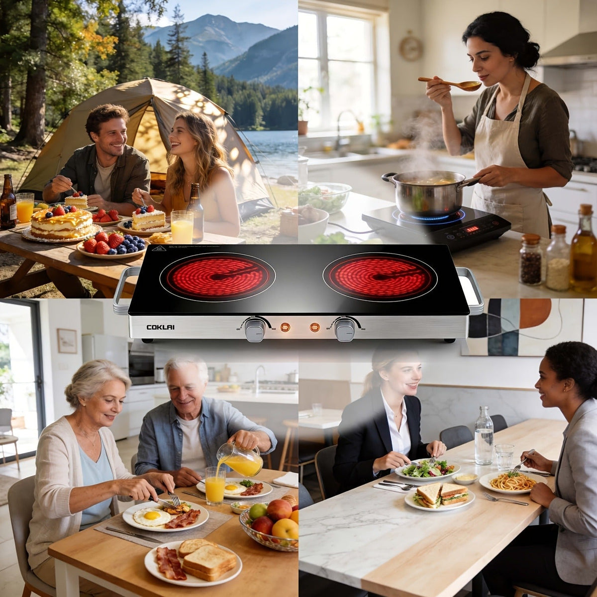 Portable Electric Stove Stainless Steel Single Burner Hot Plate with Temperature Control for Home Cooking, Dining and Outdoor