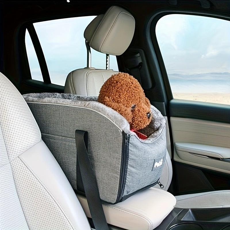 Open-Top Pet Carrier Car Seat Tote with Padded Rim, Attachment Straps, Interior Clip and Grey Fabric Exterior — image 4