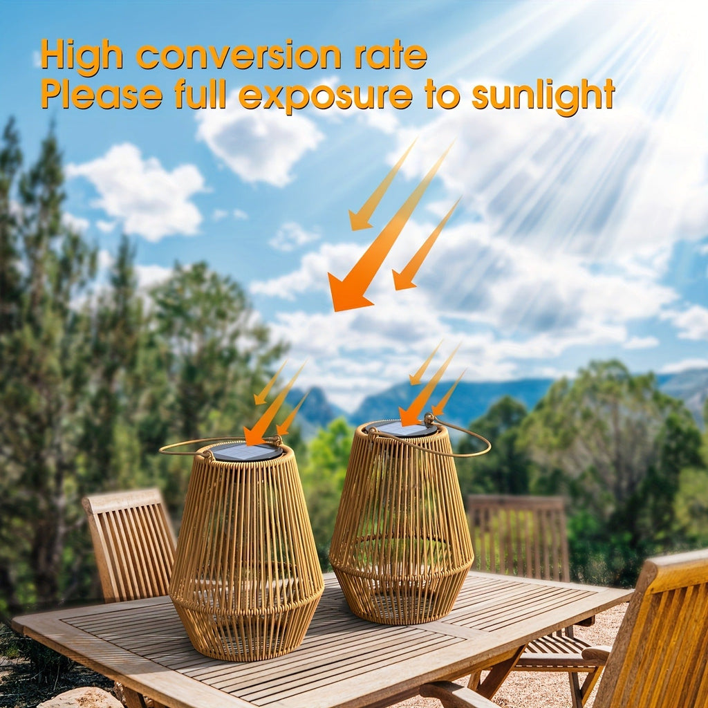Solar Outdoor Lights Bohemian Bamboo Hanging Lanterns, Warm White, 1/2/4 Piece Sets for Patio Decor — image 17