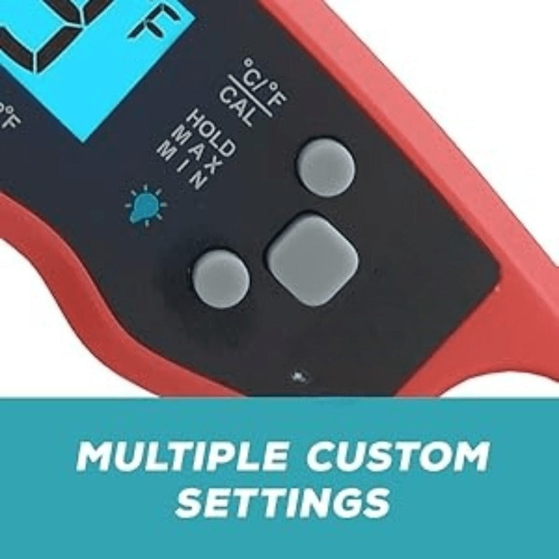 Red and Black Folding Digital Food Thermometer with Backlit Display, Calibration Mode, Unit Switch and Hanging Loop — image 9