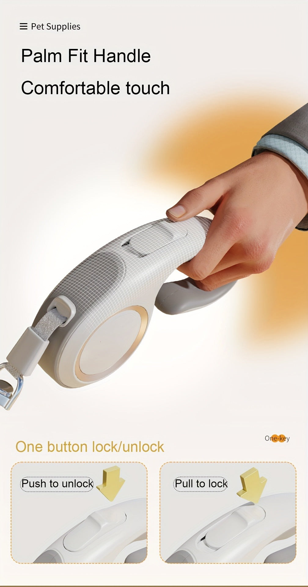 Retractable Dog Leash with 16-Foot Tape, One-Button Lock and Six Champagne, White or Blue Size Options — image 17