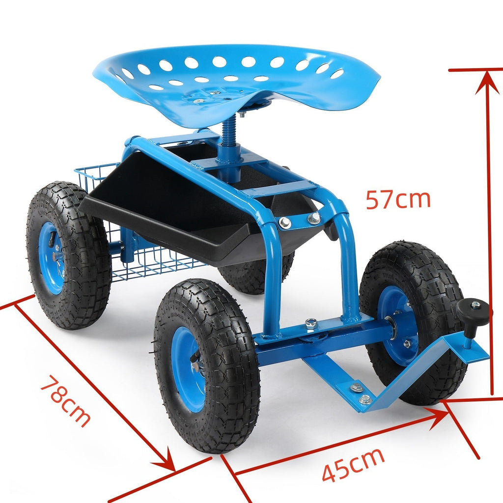 Rolling Garden Seat Cart, Backrest, Cushion, Telescopic Handle & Storage Basket, Steel Frame — image 11