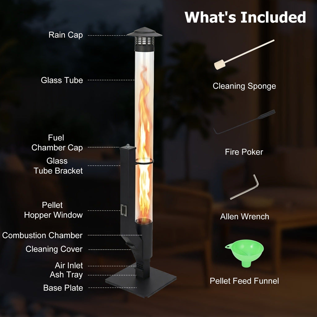 Outdoor Wood Pellet Patio Heater 56 Inch, Smokeless Portable Pellet Stove with Rain Cap, Viewing Window & Ash Tray — image 10