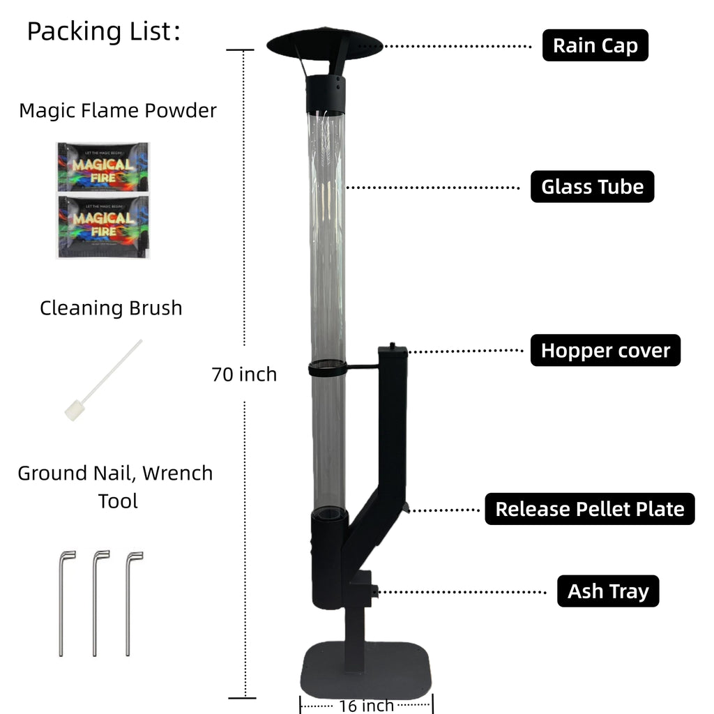 Wood Pellet Patio Heater Portable Gravity Feed Rocket Stove with Glass Tube Flame, Smokeless Non-Electric Outdoor Fire Pit fo