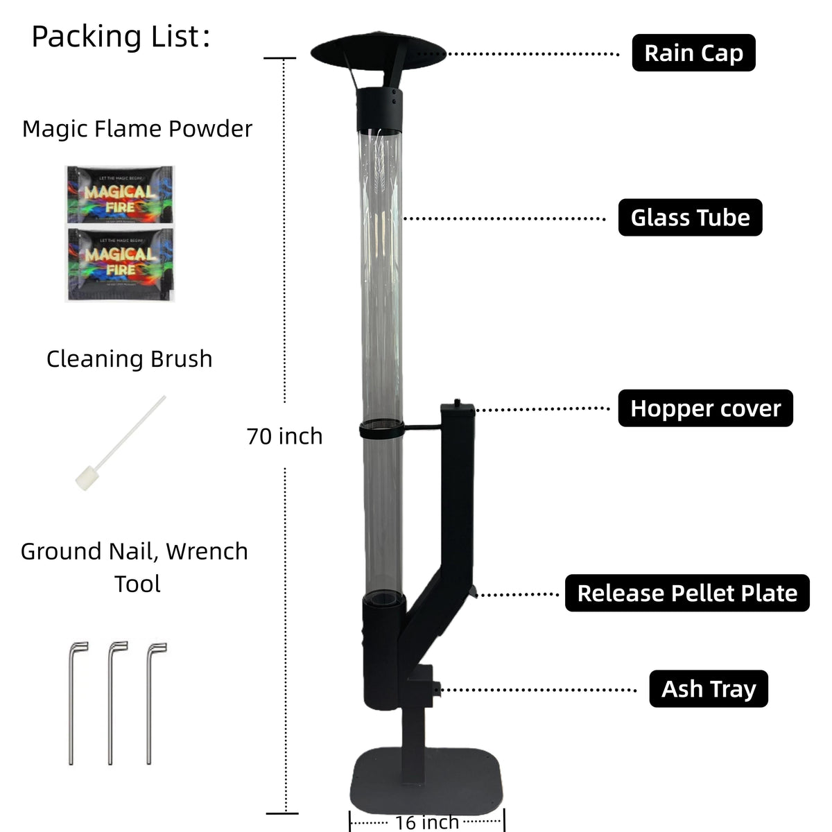 Wood Pellet Patio Heater Portable Gravity Feed Rocket Stove with Glass Tube Flame, Smokeless Non-Electric Outdoor Fire Pit fo
