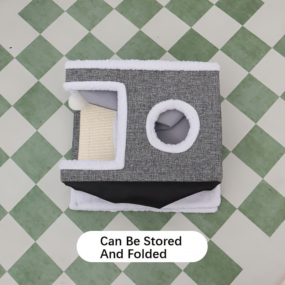 Foldable Gray Cat Condo with Top Platform, Scratch Panel, Openings and Four Cube-Style Options — image 6