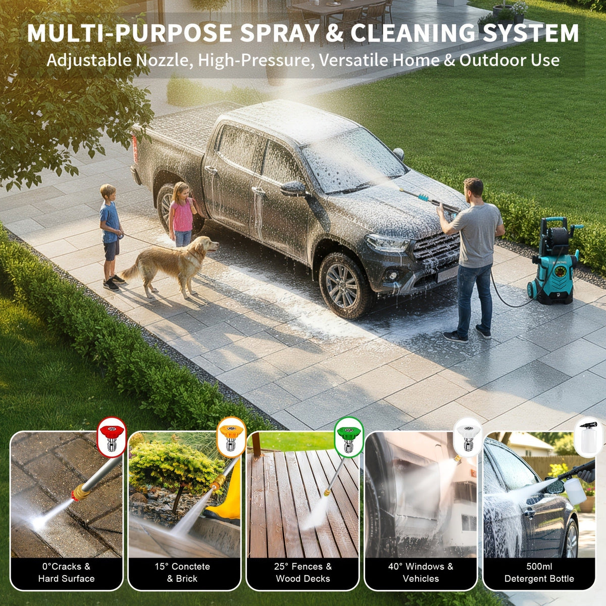 Pressure Washer 5000PSI Electric Power Washer 2.4-3.6GPM Adjustable 8-Level Touch Screen 34" Tall for Garden, Patio and Yard 