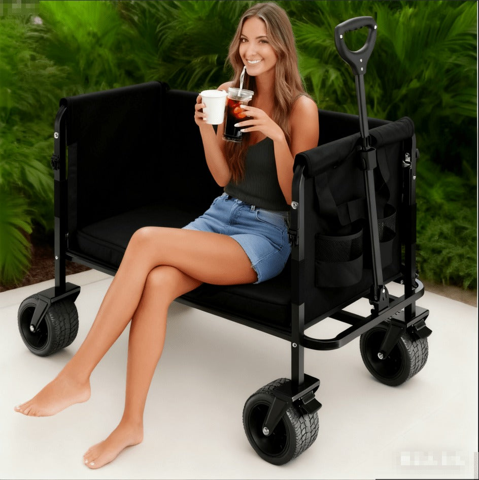 Foldable Utility Wagon Cart 550 lbs, Collapsible Outdoor Cart with Bench Seat & All-Terrain Wheels — image 11