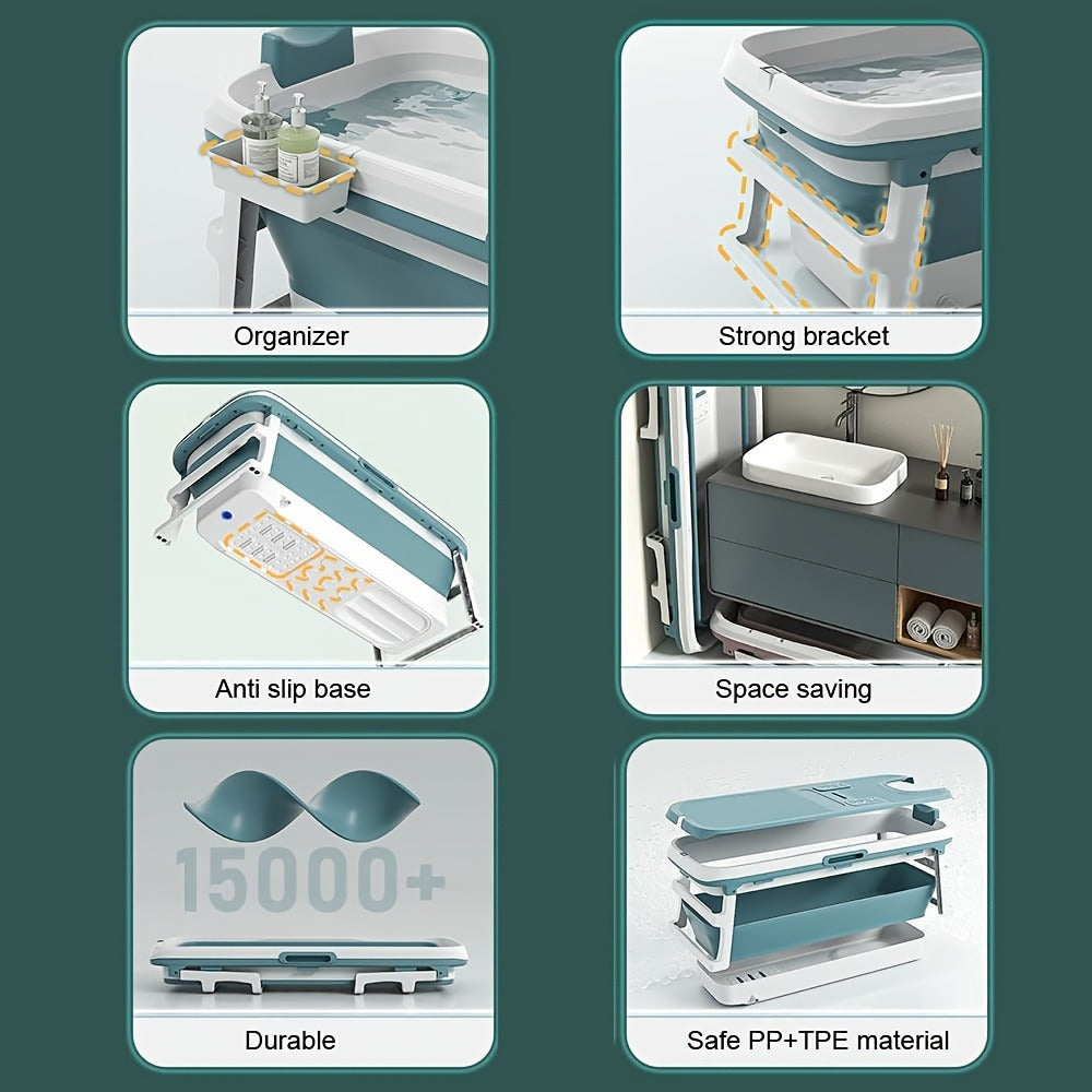 Rectangular Collapsible Adult Soaking Tub in Blue with Rigid Folding Frame, Thermal Cover and Drain Hose — image 10