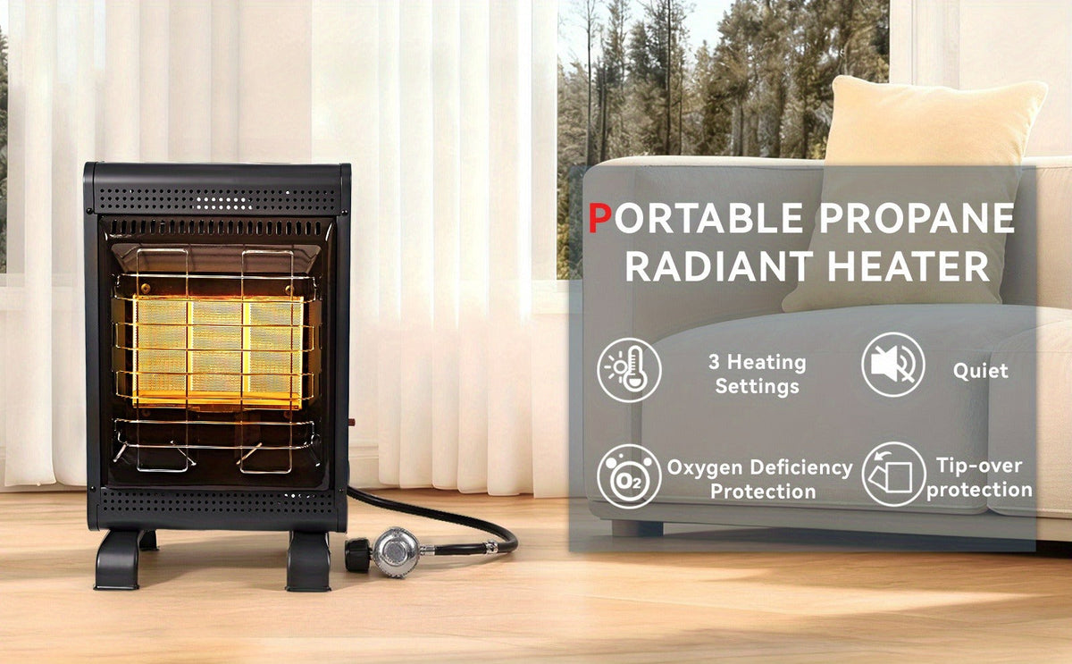 Black Cabinet Propane Heater with Three Heat Settings, Hose, Regulator and 24.4-Inch Pictured Height — image 10