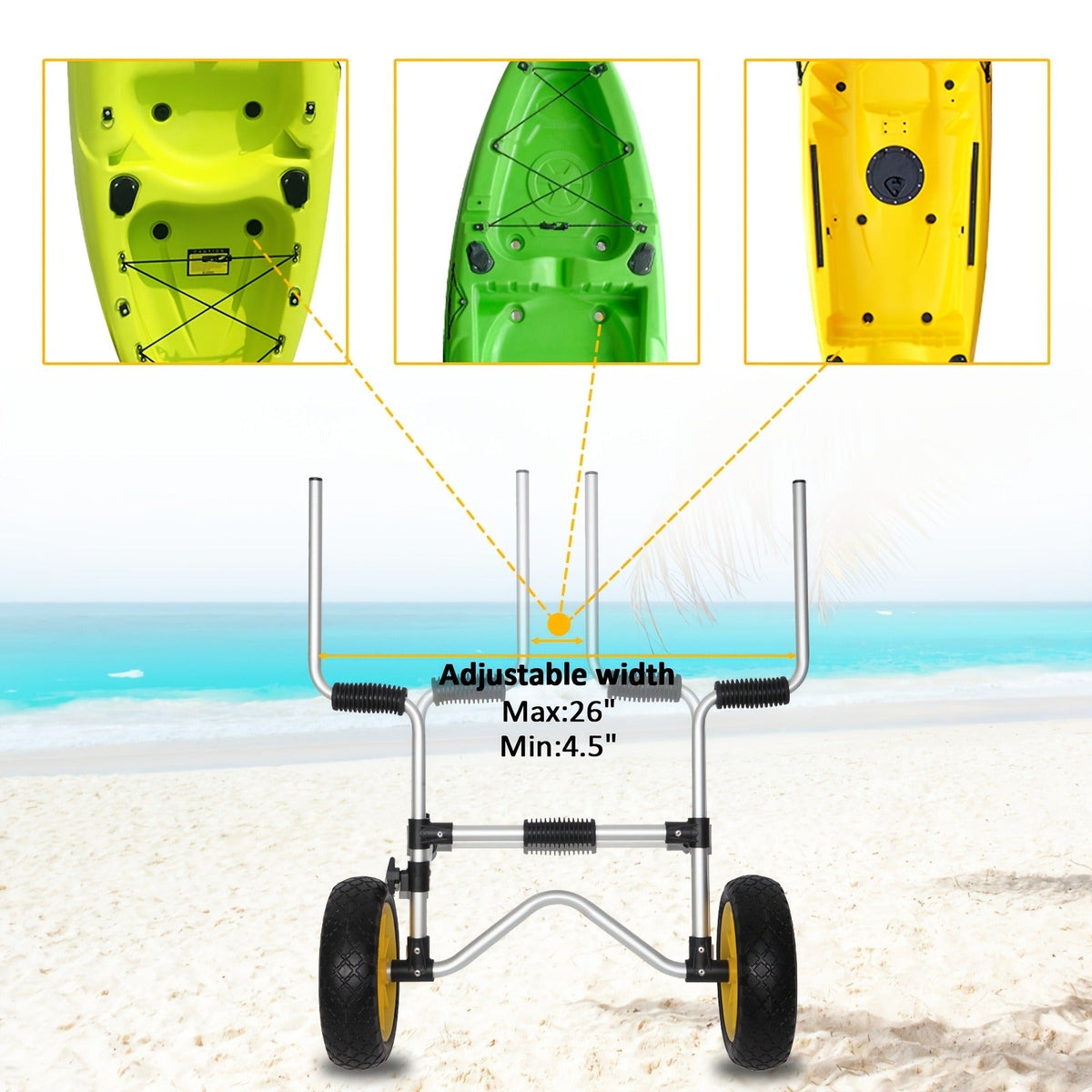 Kayak Cart Trolley Carrier Dolly, Canoe Paddle Board Boat Transport with 10-Inch Solid Wheels — image 10