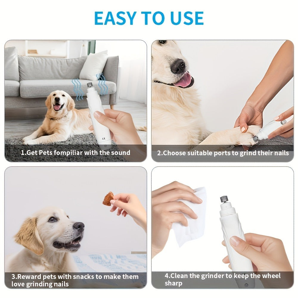 Pet Nail Grinder, DXYE WANIR Rechargeable Two-Speed Tool with Three Port Sizes and White Finish — image 12