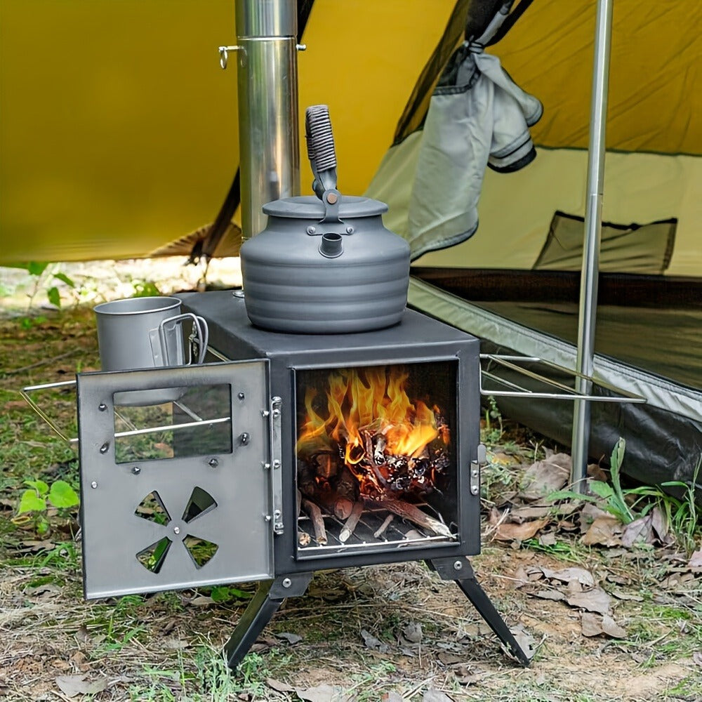 Wood Burning Camp Stove with Chimney Pipe Portable Outdoor Camping Stove for Cooking, BBQ, Boiling Water & Heating — image 12