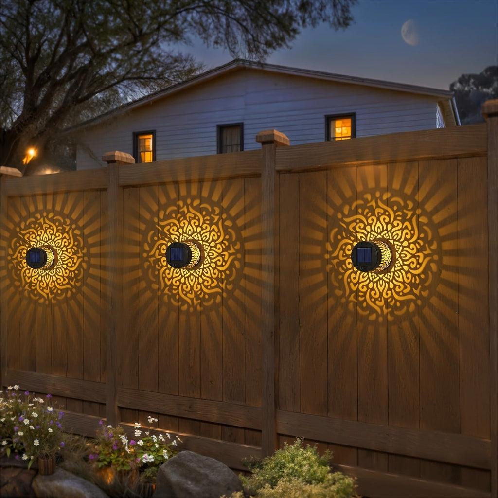 Solar Garden Lights IP65 Mandala Metal Wall Lanterns with Pattern Projection in 1/2/4 Packs for Fence Decor — image 9
