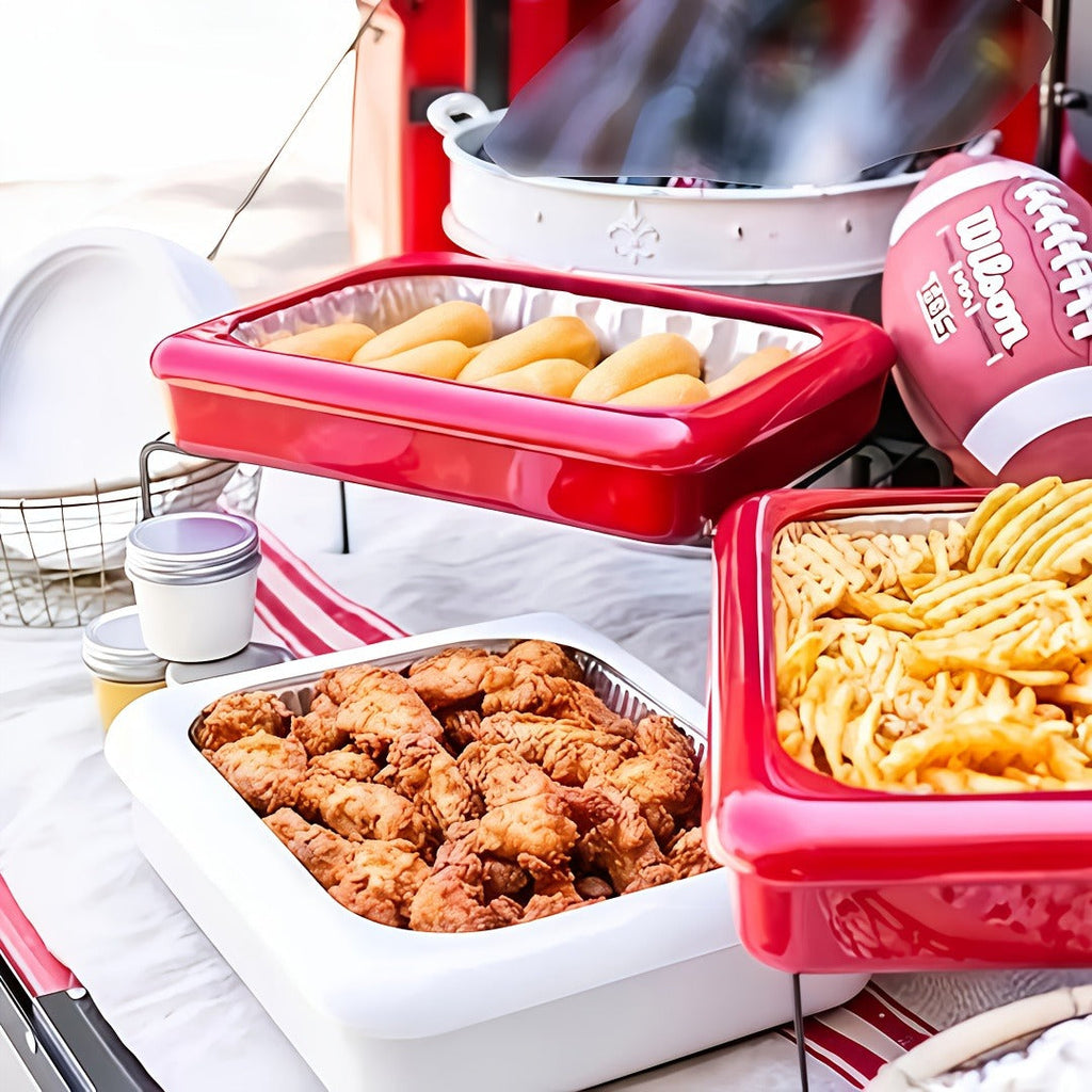 Foil Pan Carrier with Lid 2 in 1 Stackable Food Storage Set BPA Free Dishwasher Safe Portable Casserole Holder for Potluck BB
