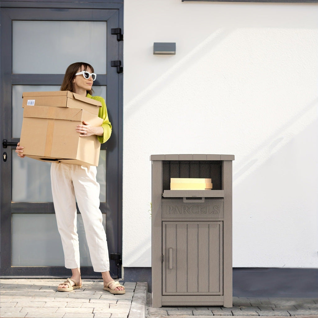 Tall Light-Brown Parcel Outdoor Storage Box with a Drop Compartment — image 9
