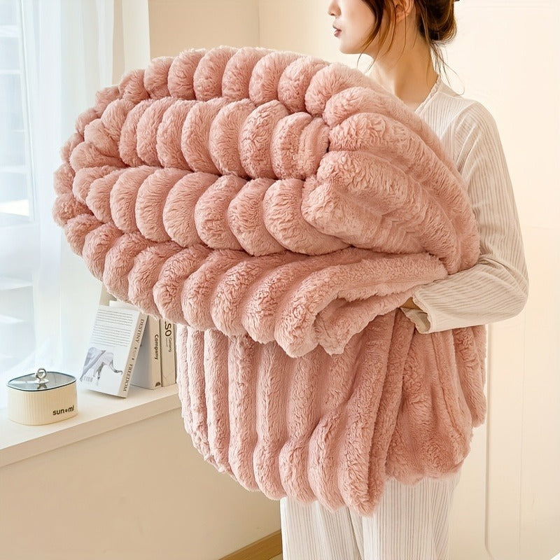 Fleece Blanket Double-Sided 3D Faux Rabbit Fur Throw – Ultra-Soft Thick 300-350g/m² for Home, Office, Travel & Camping — imag