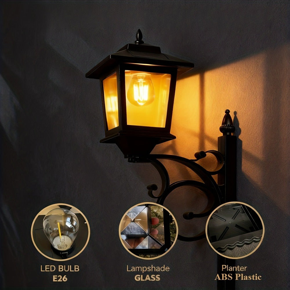 Solar Garden Light HOODINK Black Flower-Pot Lamp Post with Solar Panel, IP44 Label and 1- or 2-Pack Options — image 9