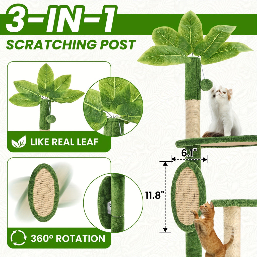 55-Inch Plant-Style Cat Tree with Platforms, Round Pass-Through Perch, Hammock and Four Colors — image 14